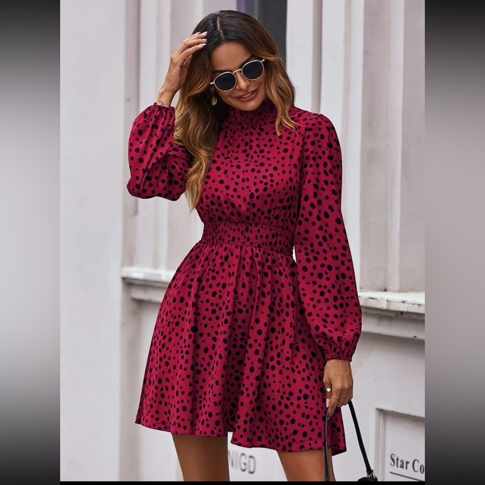 BNWT - SHEIN red All over print shirred waist dress size XL